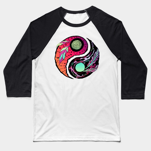 Blue Red Blend Feathers Yin Yang Baseball T-Shirt by kenallouis